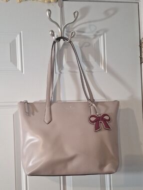 kate spade blush pink leather tote with bow charm